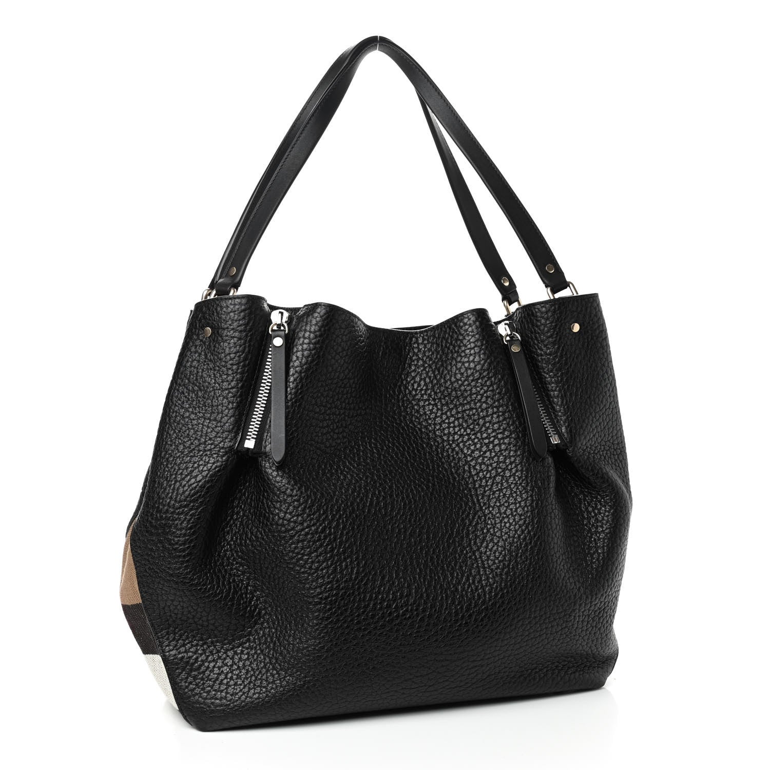 Burberry Grainy Calfskin House Check Medium Maidstone Black 3 of 10