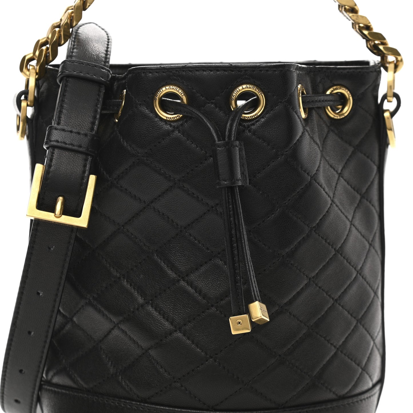 Lambskin Quilted Small Emmanuelle Bucket Bag Black