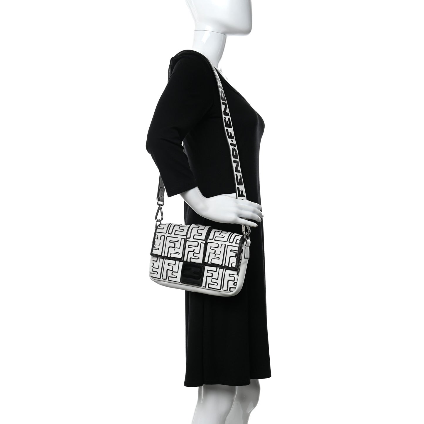 X JOSHUA VIDES Nappa FF Embossed Mini Belt Baguette Bag White Black