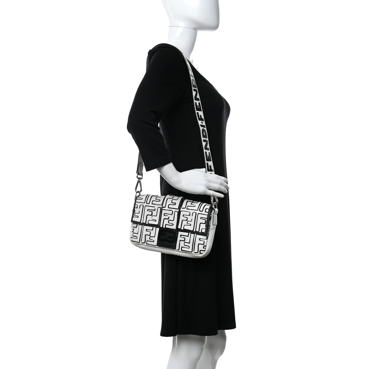 Fendi X JOSHUA VIDES Nappa FF Embossed Mini Belt Baguette Bag White Black 2 of 12