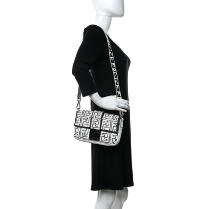 Fendi X JOSHUA VIDES Nappa FF Embossed Mini Belt Baguette Bag White Black 2 of 12