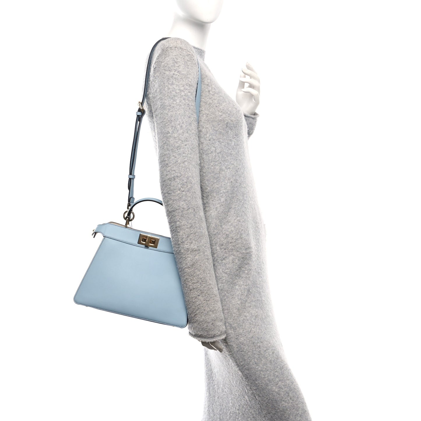 Vitello Seta Shiny Nappa Small Peekaboo I SEE U Satchel Azzurro Baby Camelia