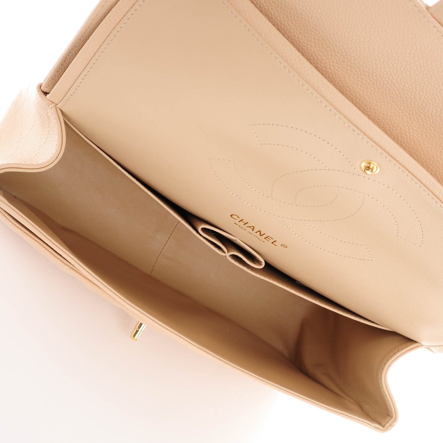 Caviar Quilted Jumbo Double Flap Beige Clair