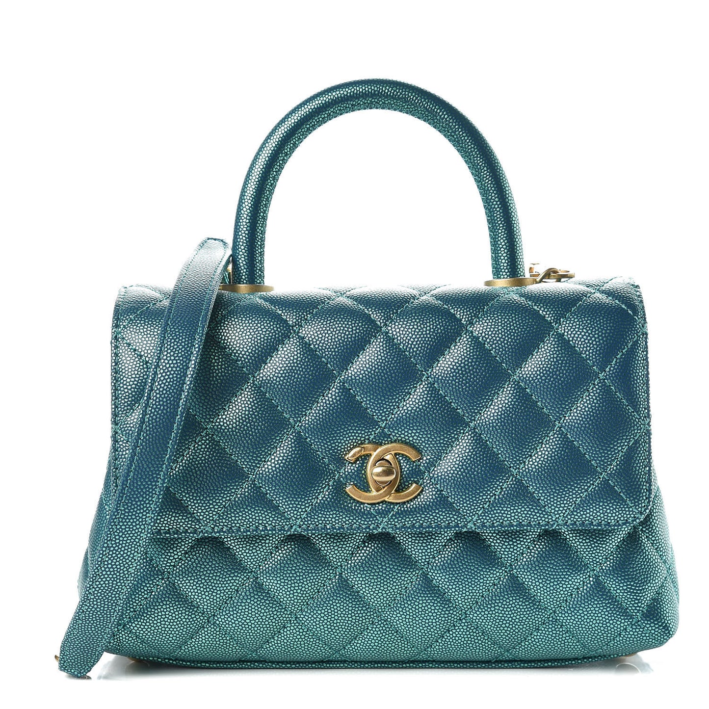 Metallic Caviar Quilted Mini Coco Handle Flap Blue
