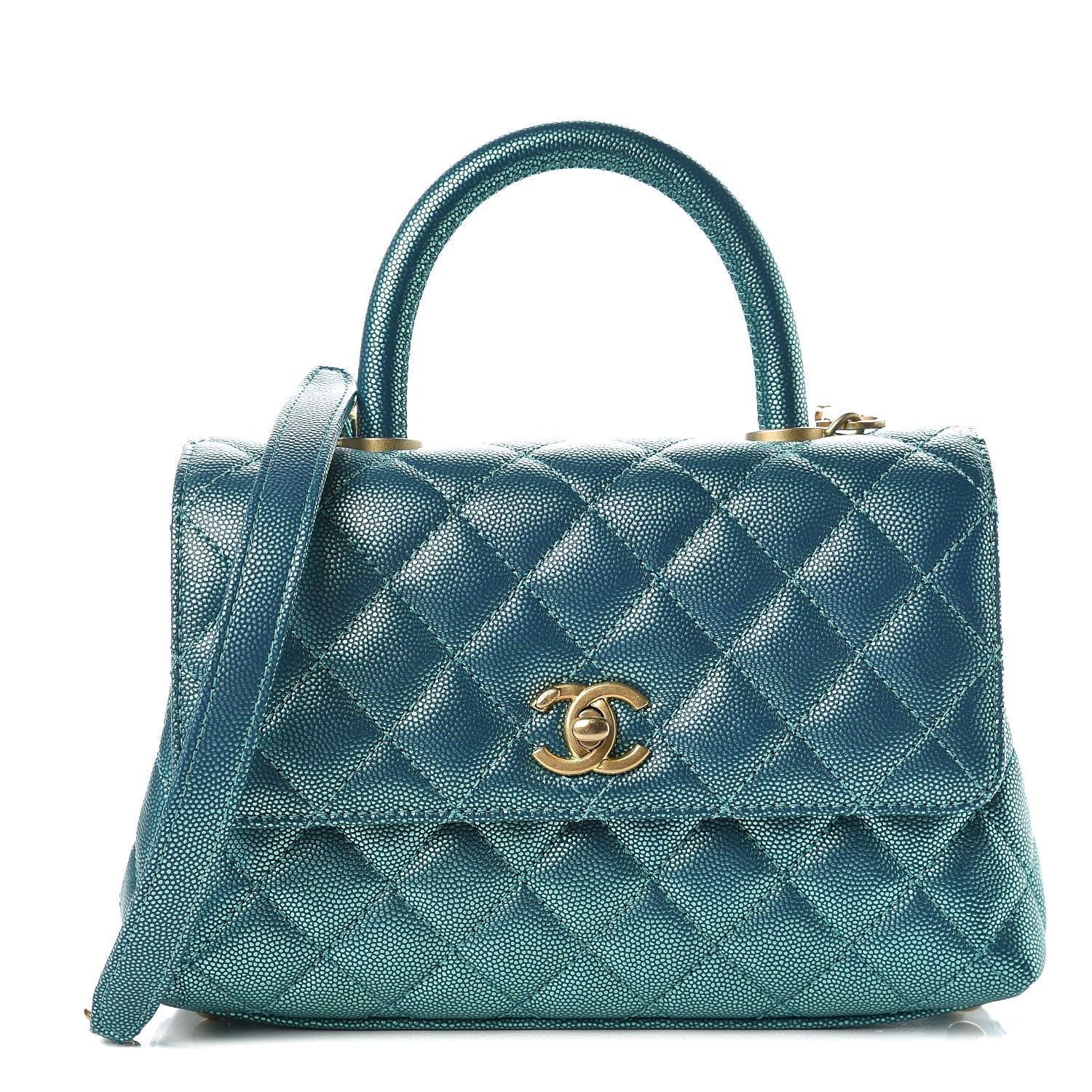 Chanel Metallic Caviar Quilted Mini Coco Handle Flap Blue 1 of 10