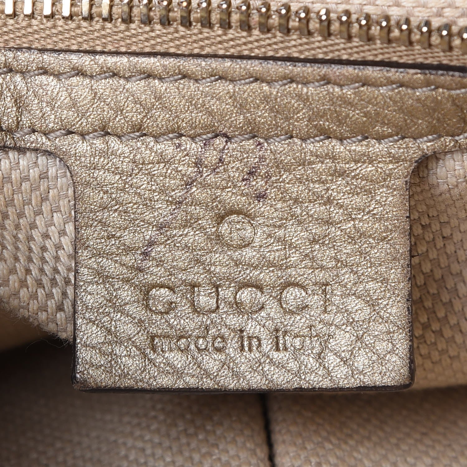 Gucci Metallic Pebbled Calfskin Medium Soho Chain Shoulder Bag Golden Beige 6 of 12