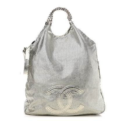 Chanel Metallic Glazed Calfskin Perforated Large Rodeo Drive Tote Silver 1 of 11