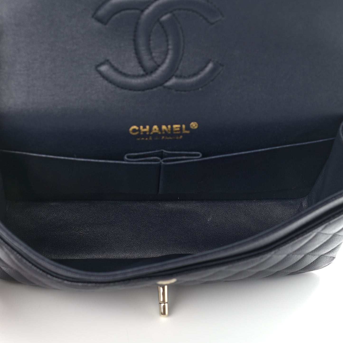 Caviar Quilted Medium Double Flap Navy