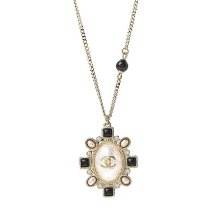 Chanel Crystal Pearl Beaded CC Long Necklace Black Gold 5 of 5