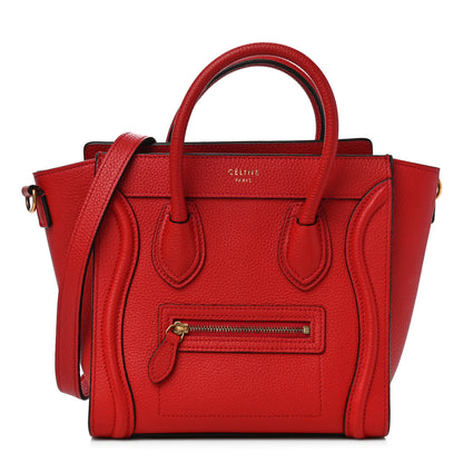 Celine Drummed Calfskin Nano Luggage Red 1 of 10