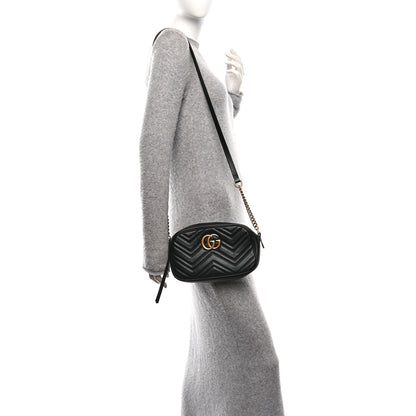 Gucci Calfskin Matelasse Small GG Marmont Chain Shoulder Bag Black 2 of 10