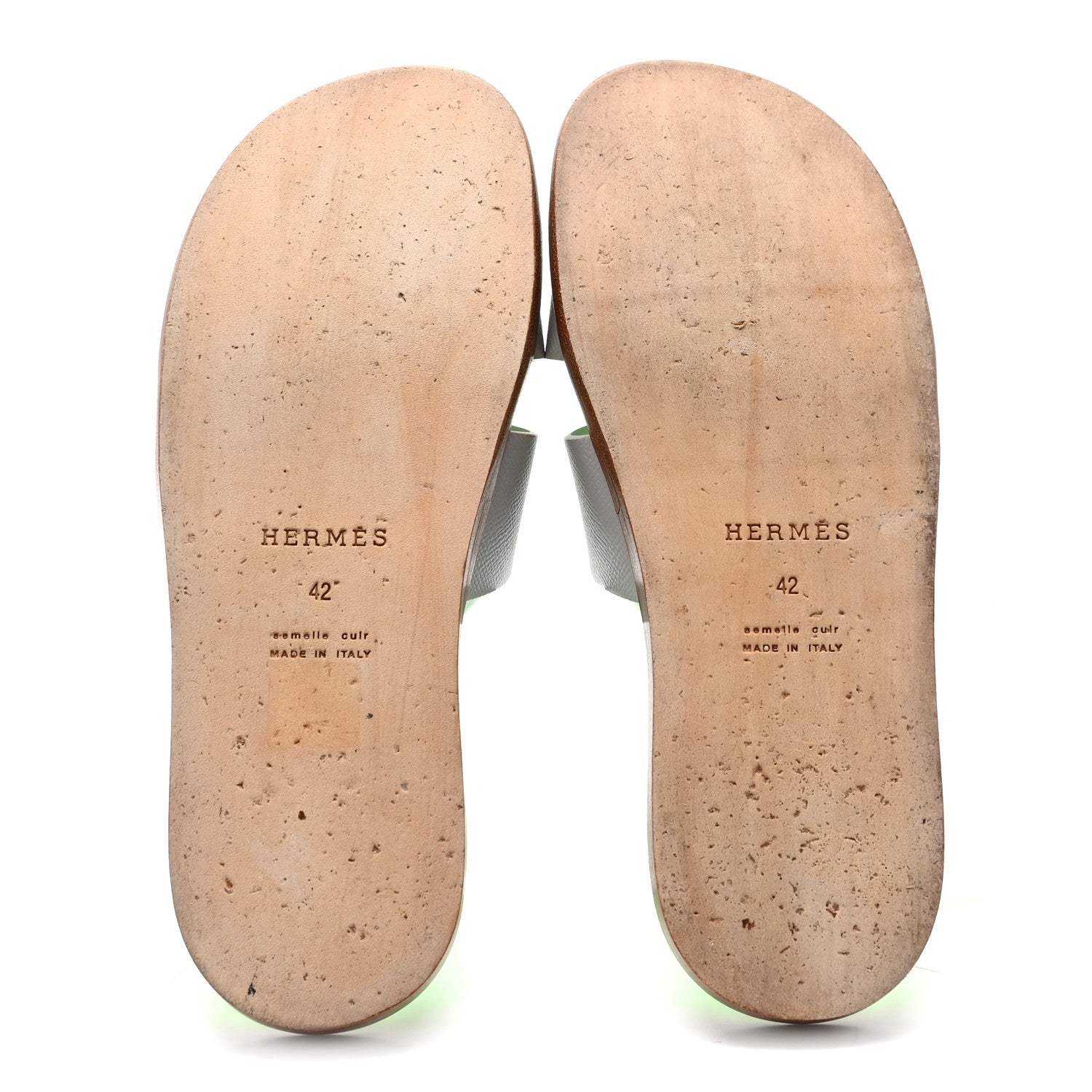 Hermes Epsom Mens Izmir Sandals 42 Gris Quartz Vert Fluo 6 of 10