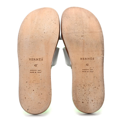 Hermes Epsom Mens Izmir Sandals 42 Gris Quartz Vert Fluo 6 of 10