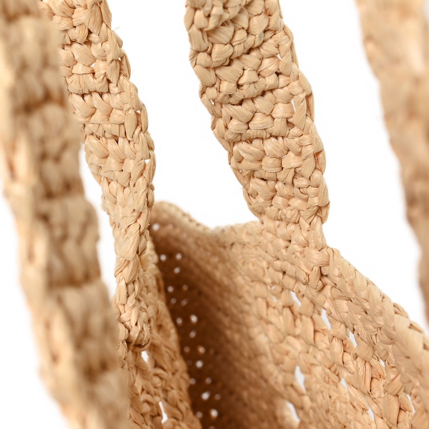 Yarn Raffia Effect Crochet Logo Embroidered Small Tote Bag Naturale