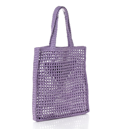 Prada Yarn Raffia Effect Crochet Logo Embroidered Tote Bag Lilium 3 of 10