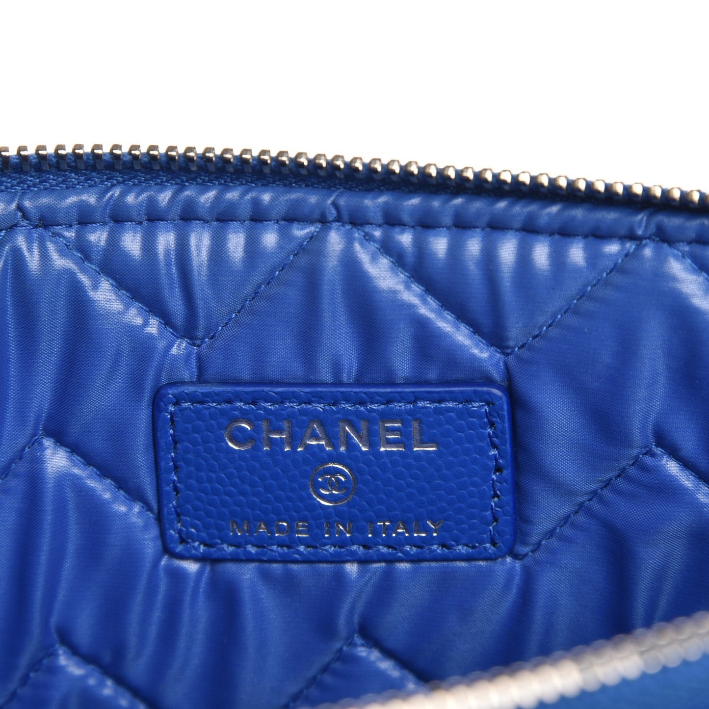 Caviar Chevron Quilted Medium Cosmetic Case Blue