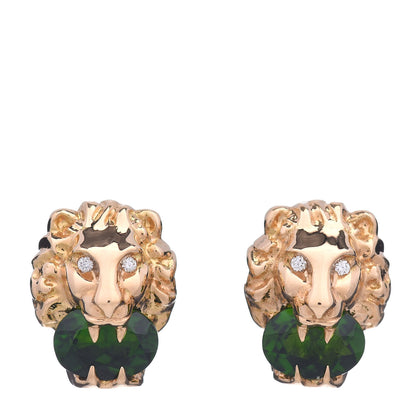 Gucci 18K Yellow Gold Diamond Chrome Diopside Lion Head Stud Earrings 1 of 5