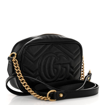 Gucci Calfskin Matelasse Mini GG Marmont Chain Shoulder Bag Black 4 of 19