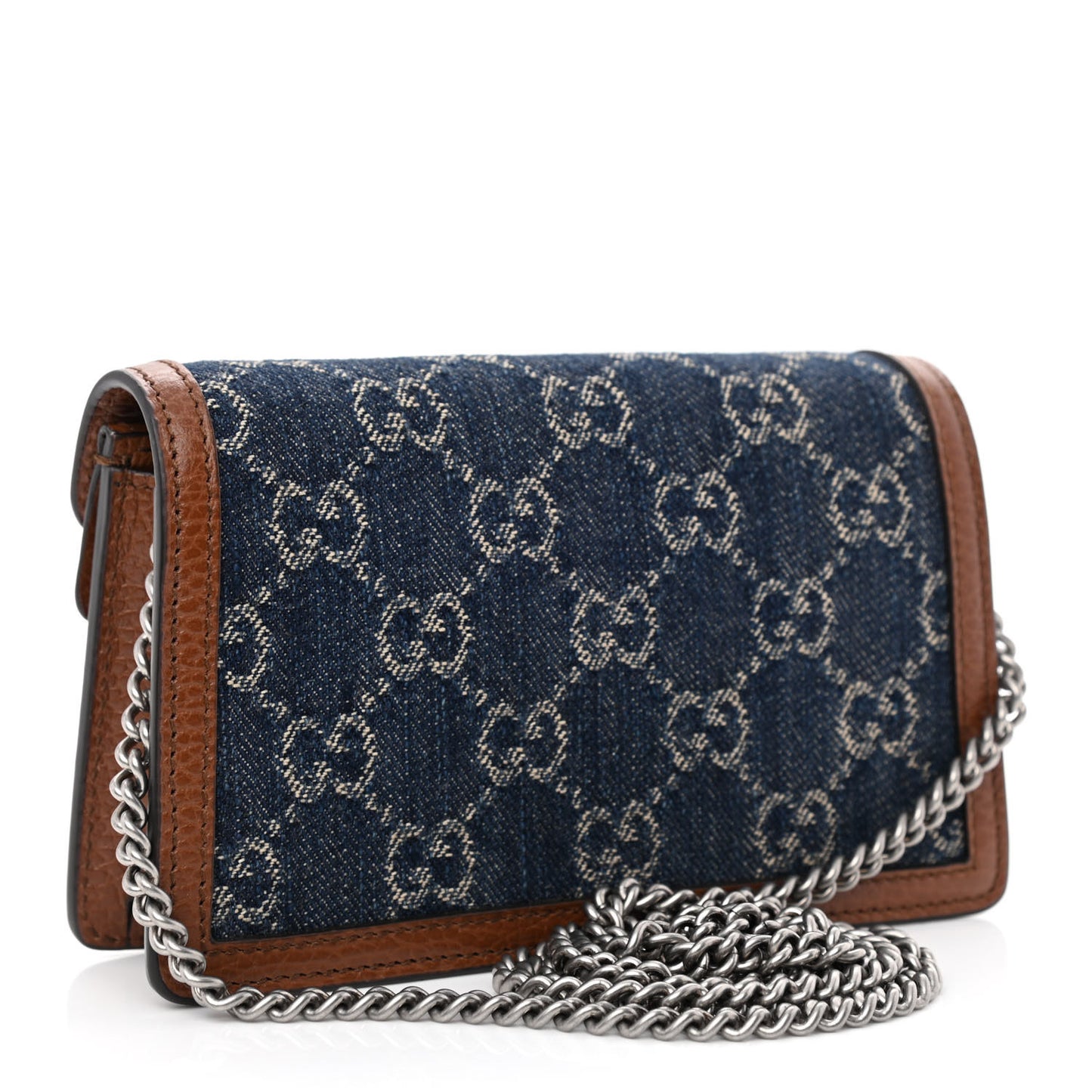 New Denim GG Monogram Dollar Calfskin Enamel Super Mini Dionysus Shoulder Bag Blue Tea Cuir Epilog Electric Blue