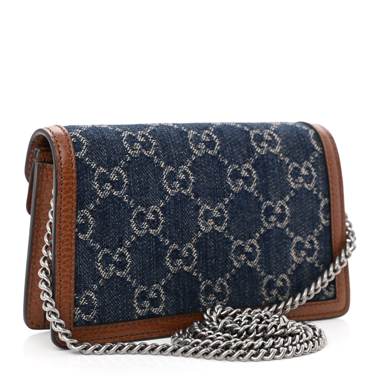 Gucci New Denim GG Monogram Dollar Calfskin Enamel Super Mini Dionysus Shoulder Bag Blue Tea Cuir Epilog Electric Blue 3 of 10