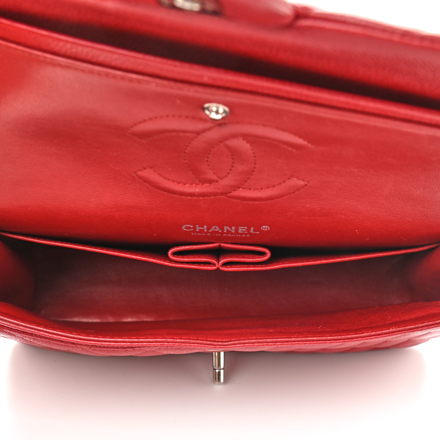 Caviar Quilted Medium Double Flap Red