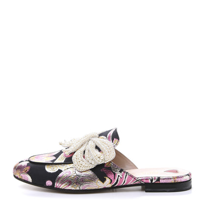 Gucci Iridescent Brocade Pearl Bow Womens Princetown Slippers 41 Black Pink 1 of 9