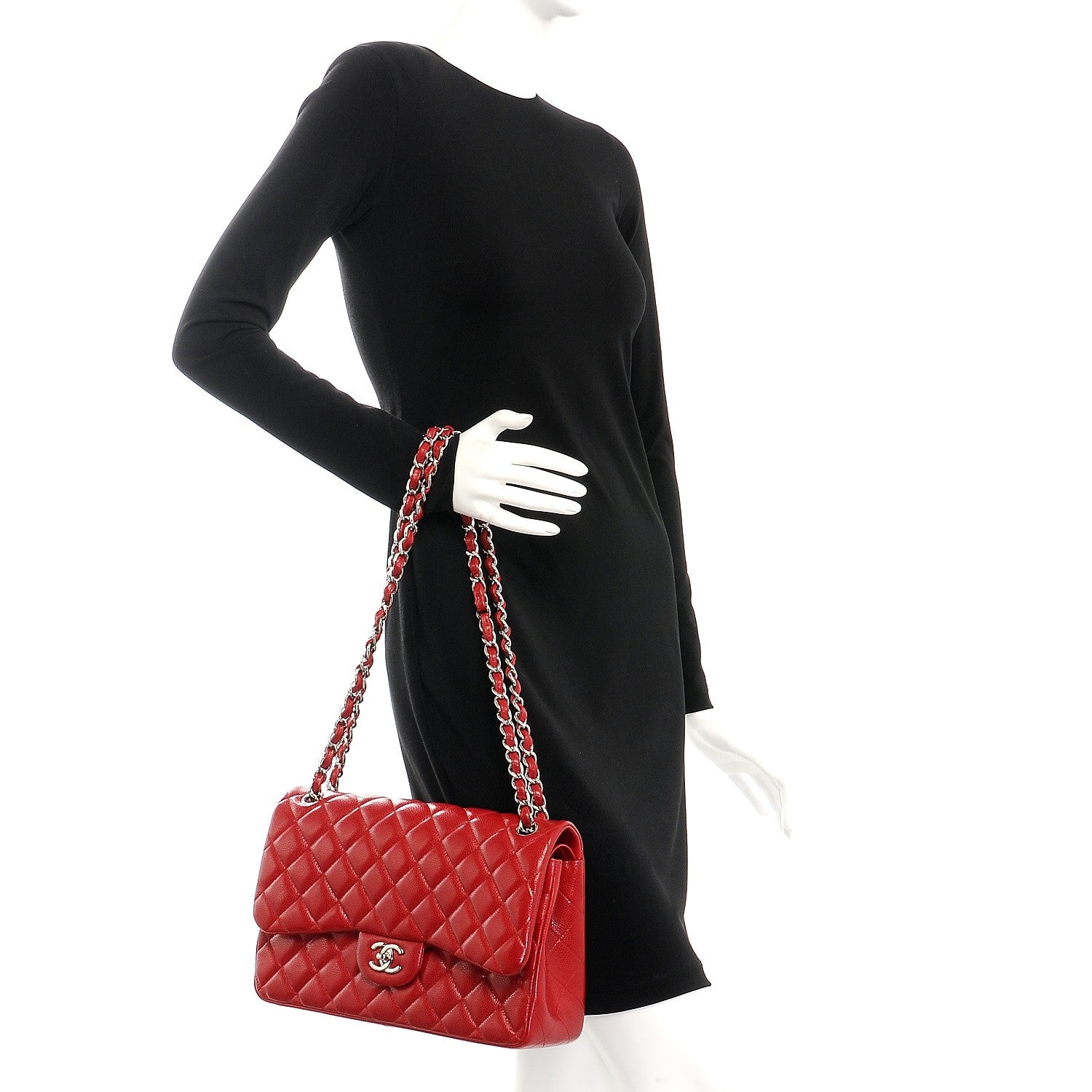Chanel Caviar Quilted Jumbo Double Flap Red 3 of 10