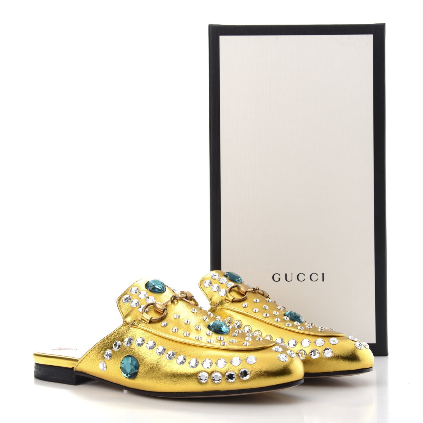 Metallic Nappa Crystal Womens Princetown Slippers 37 Gold
