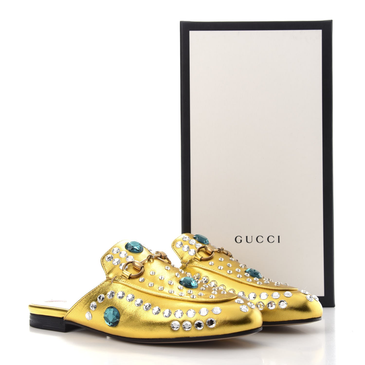 Gucci Metallic Nappa Crystal Womens Princetown Slippers 37 Gold 10 of 10