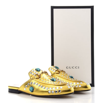 Gucci Metallic Nappa Crystal Womens Princetown Slippers 37 Gold 10 of 10