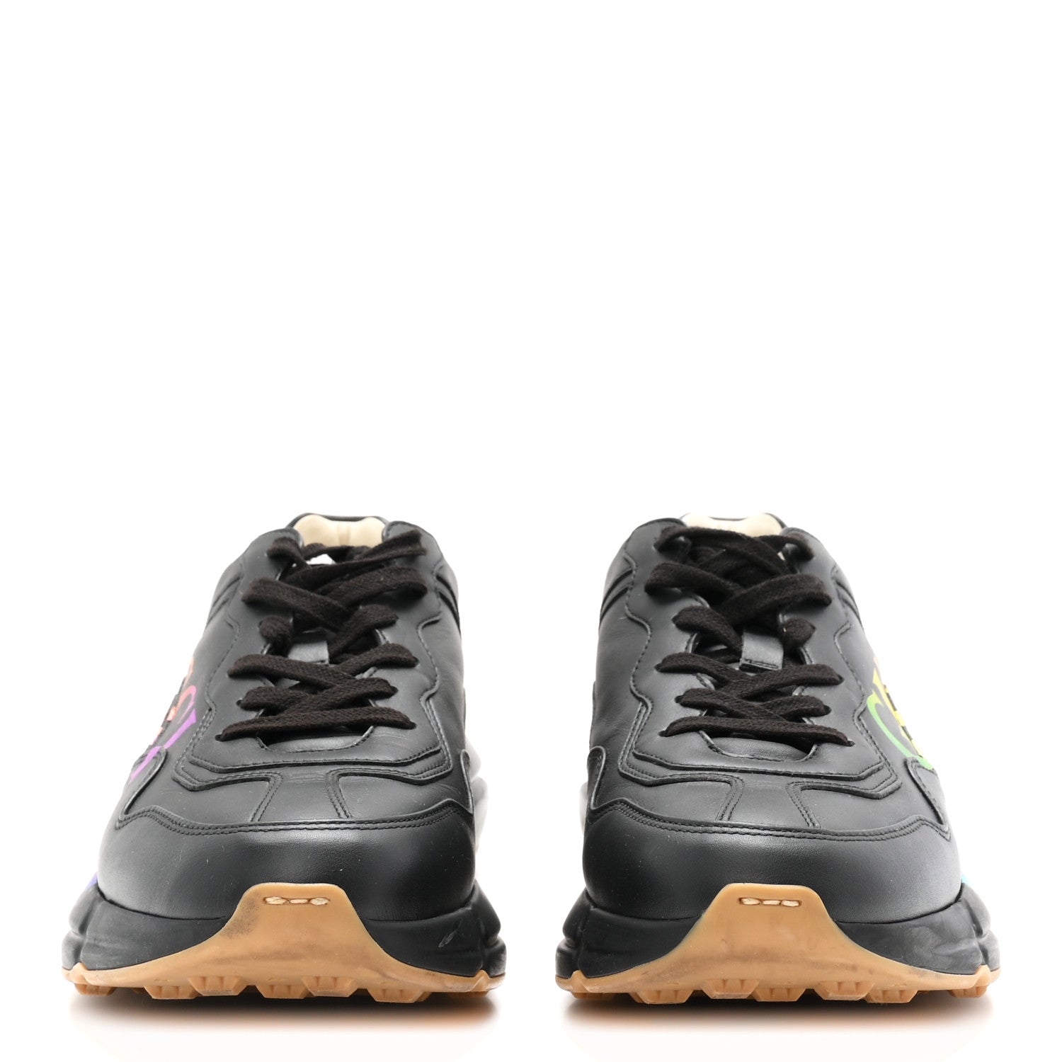 Gucci Calfskin Iridescent Logo Mens Rhyton Sneakers 9 Black 3 of 10