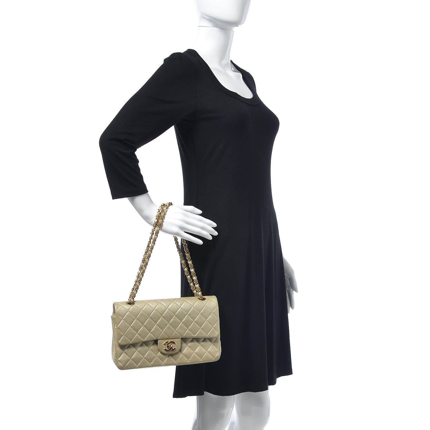 Chanel Metallic Lambskin Quilted Medium Double Flap Light Gold 2 of 22