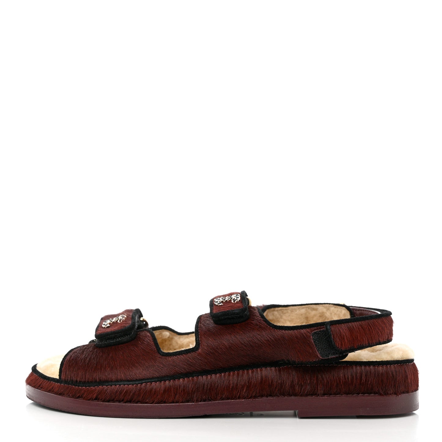 Calf Hair Suede Shearling Dad Sandals 40 Burgundy Black