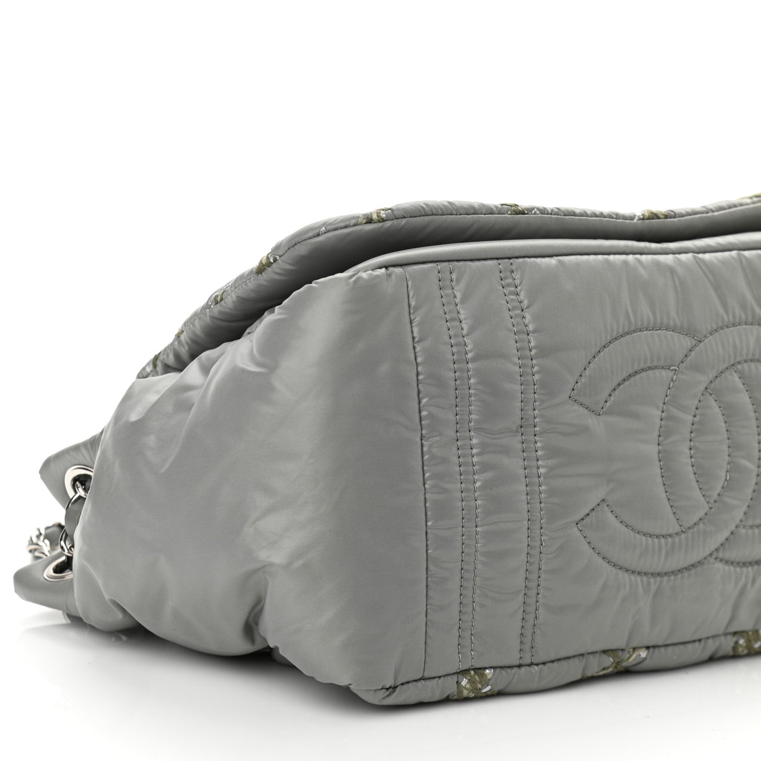 Chanel Nylon Quilted Tweed Stitch Bubble Accordion Flap Grey 9 of 10