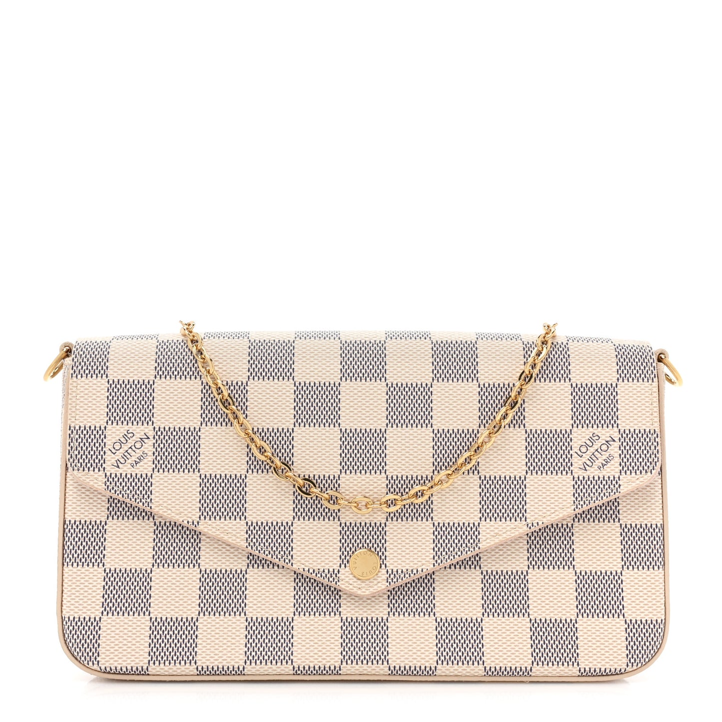 Damier Azur Pochette Felicie Chain Wallet Rose Ballerine