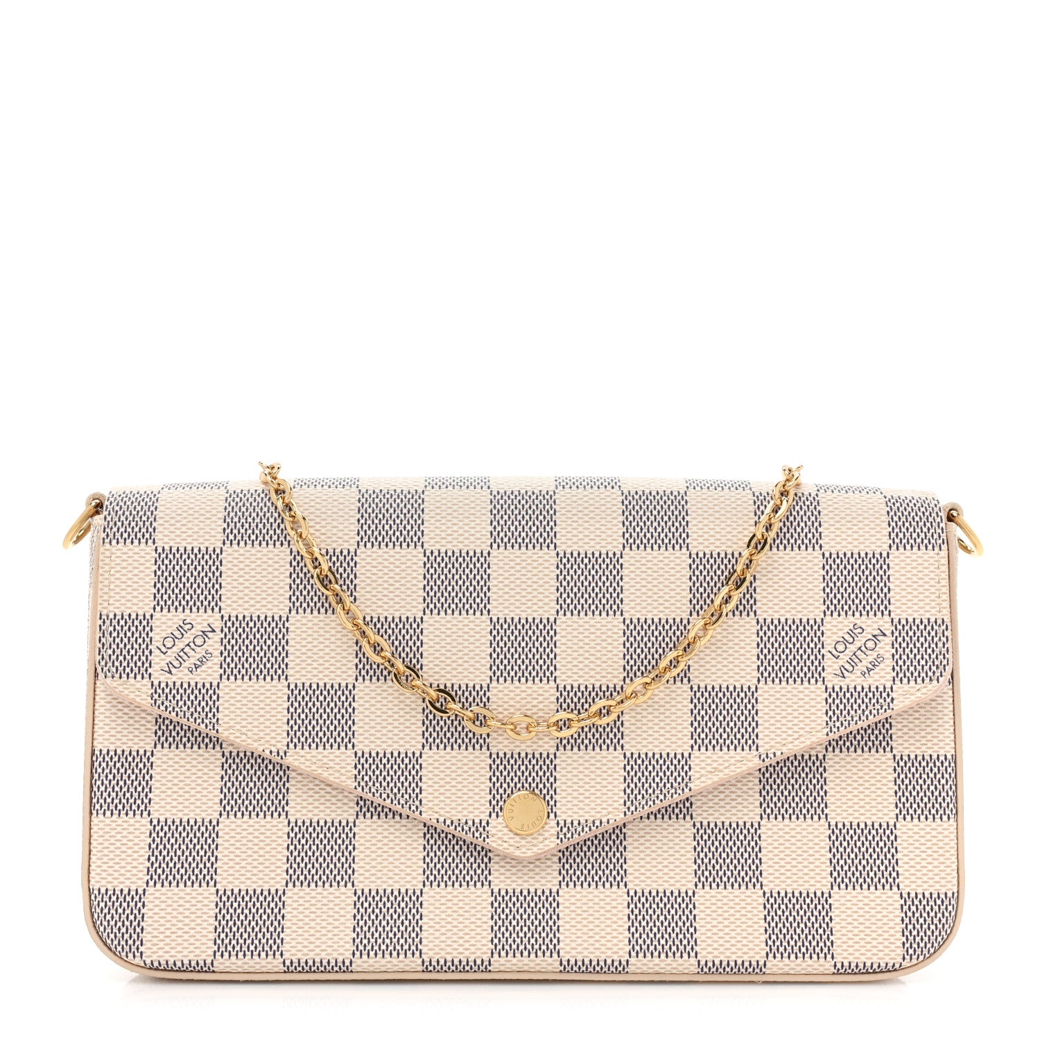 Louis Vuitton Damier Azur Pochette Felicie Chain Wallet Rose Ballerine 1 of 14