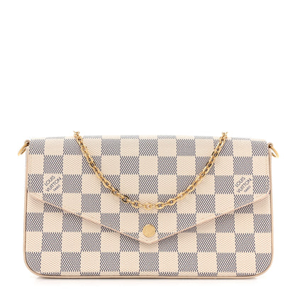 Louis Vuitton Damier Azur Pochette Felicie Chain Wallet Rose Ballerine 1 of 14