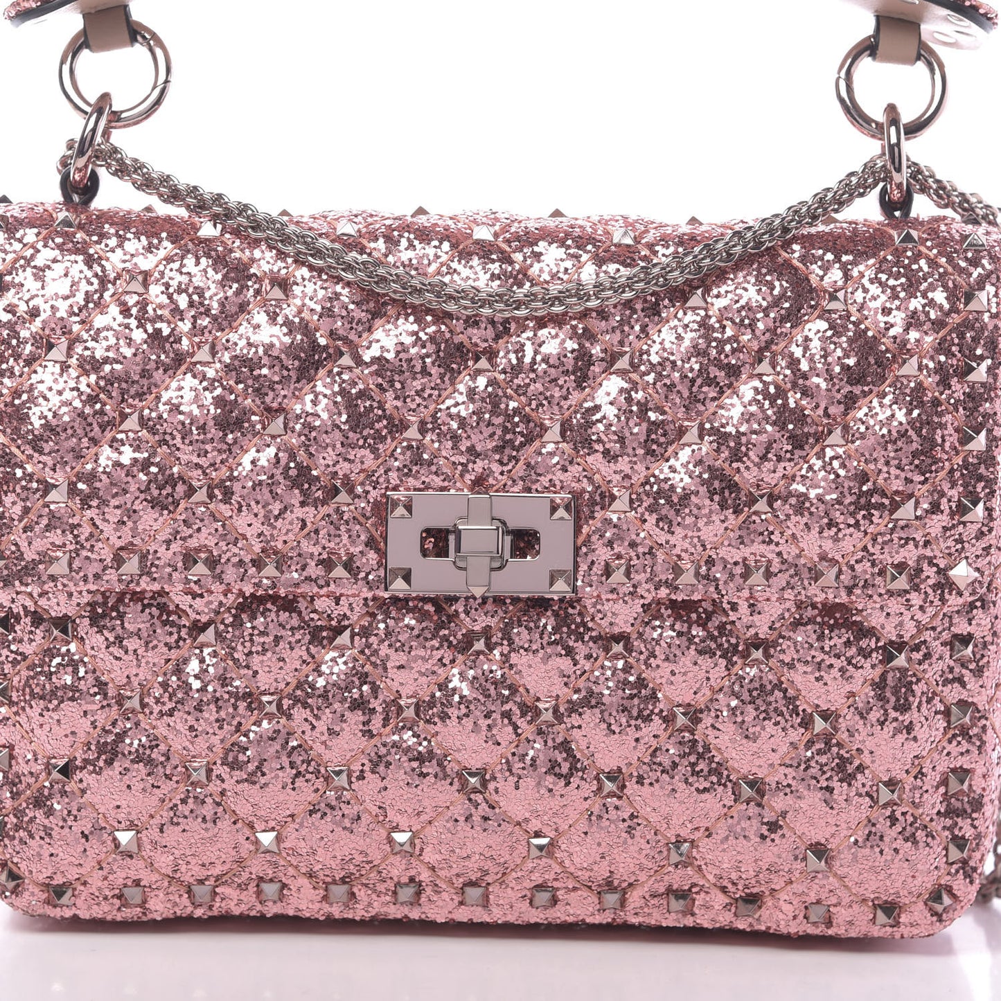 Glitter Medium Rockstud Spike Shoulder Bag Antique Pink