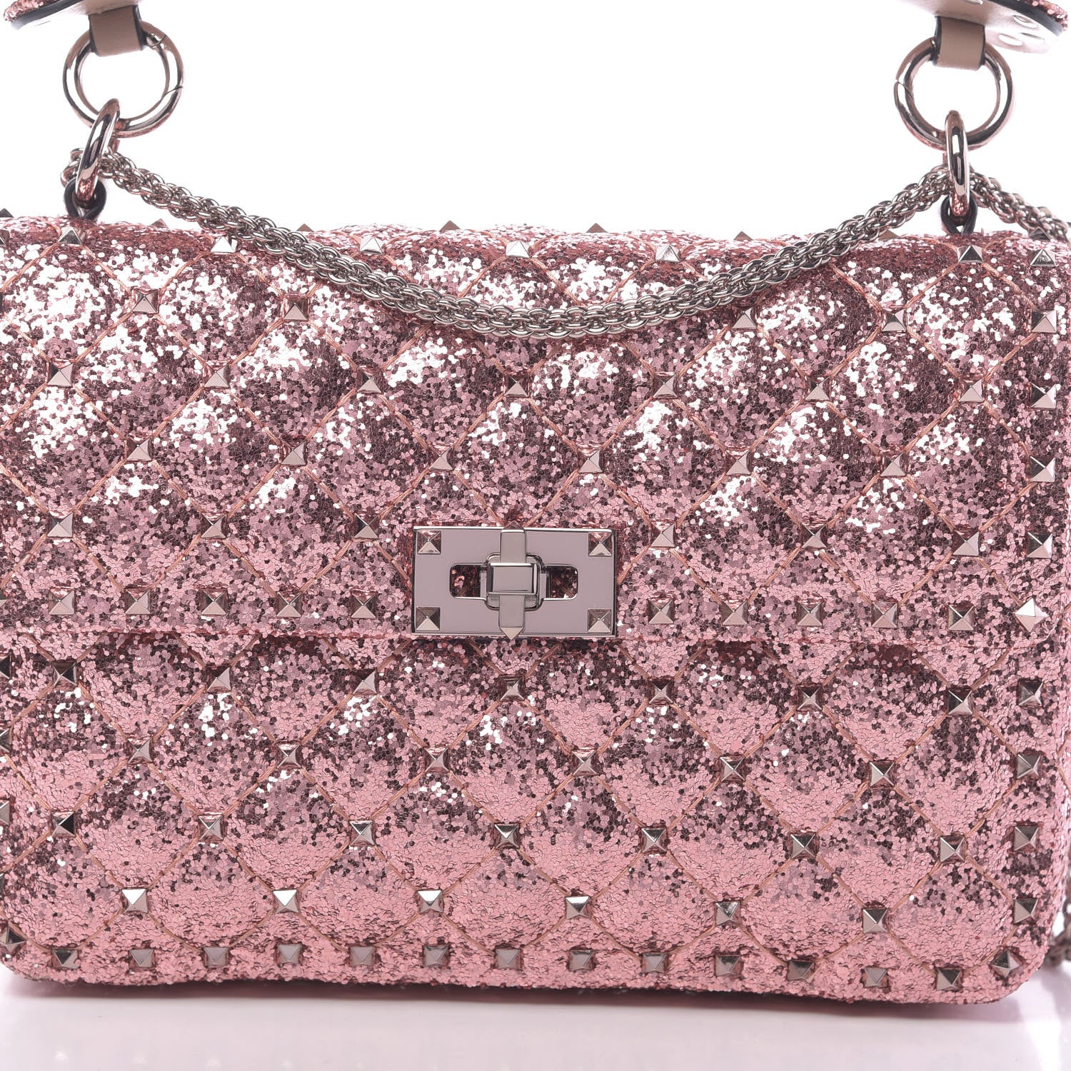 Valentino Garavani Glitter Medium Rockstud Spike Shoulder Bag Antique Pink 9 of 9