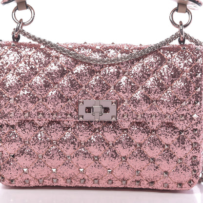 Valentino Garavani Glitter Medium Rockstud Spike Shoulder Bag Antique Pink 9 of 9