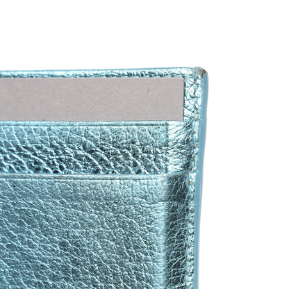 Balenciaga Metallic Goatskin Logo Everyday Multi Card Case Turquoise Black 9 of 10
