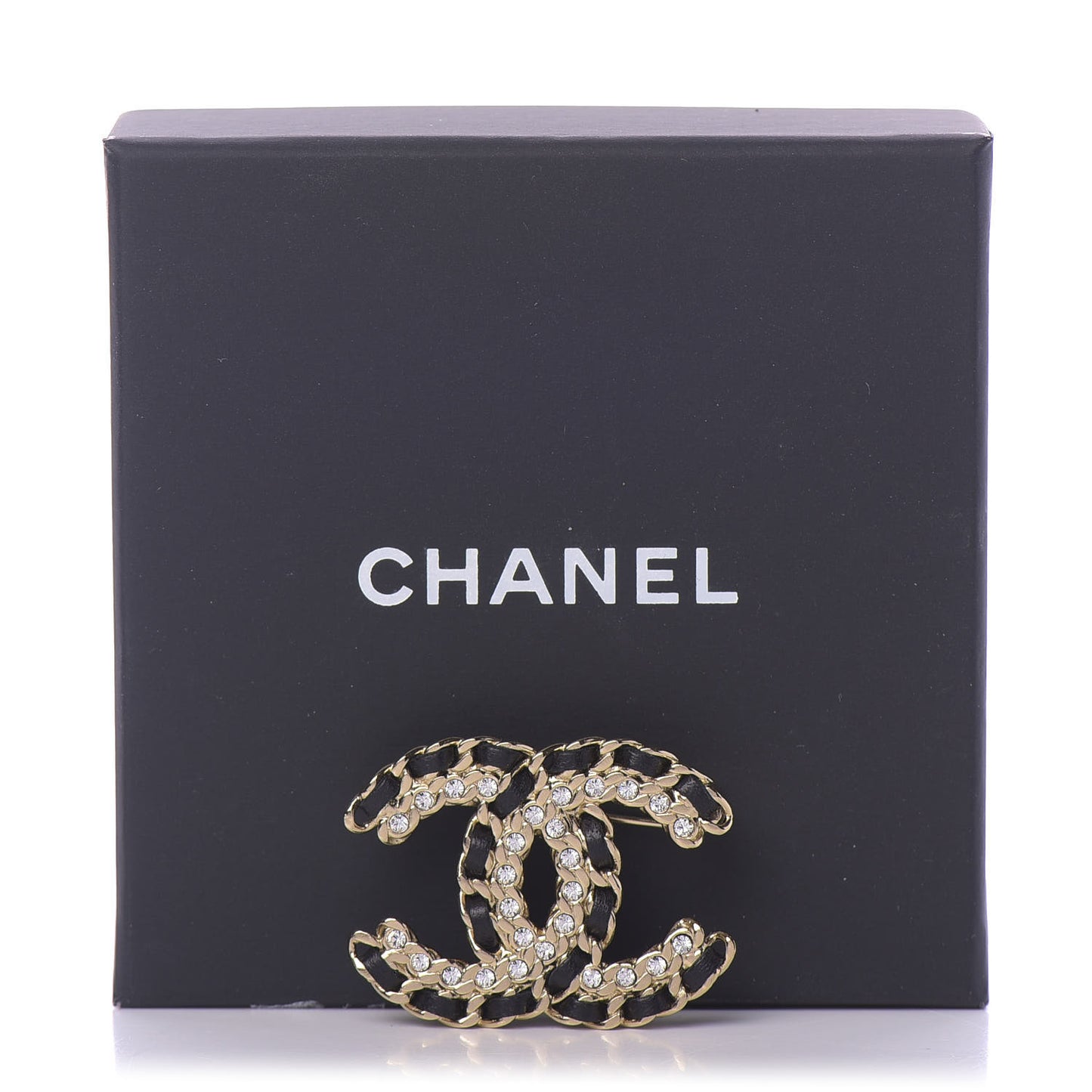 Lambskin Crystal Vintage Allure CC Chain Brooch Black Gold