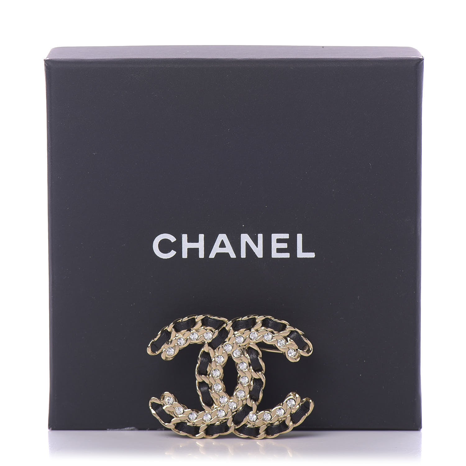 Chanel Lambskin Crystal Vintage Allure CC Chain Brooch Black Gold 5 of 5