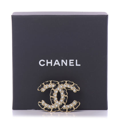 Chanel Lambskin Crystal Vintage Allure CC Chain Brooch Black Gold 5 of 5