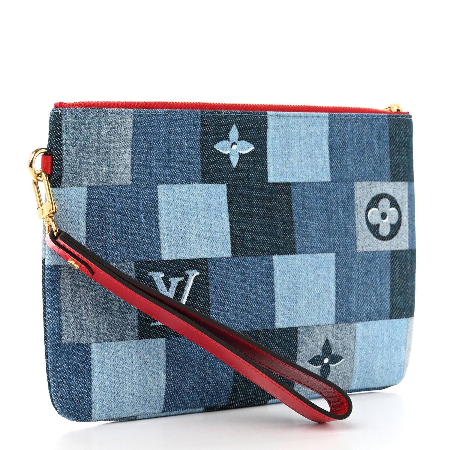 Louis Vuitton Denim Monogram Patchwork City Pouch Blue Rouge 3 of 7