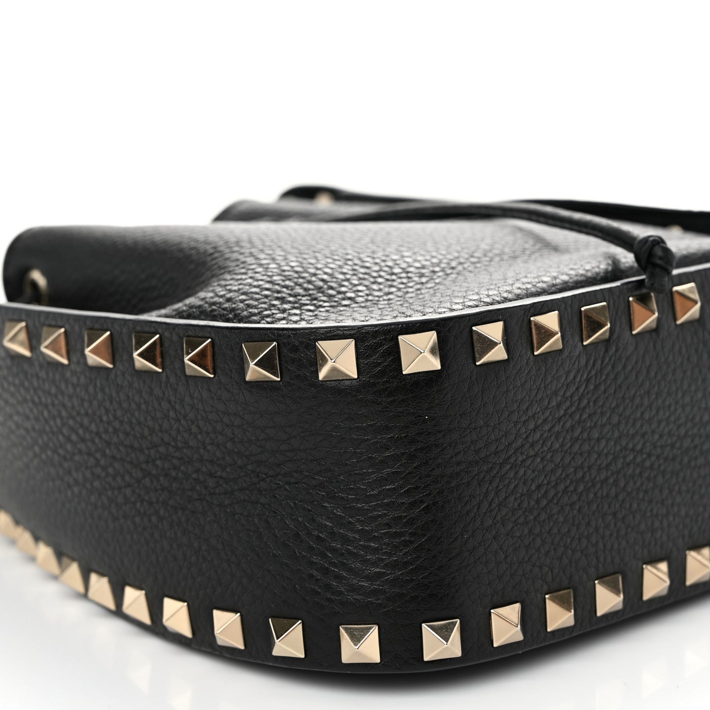 Grained Calfskin Rockstud Bucket Bag Black