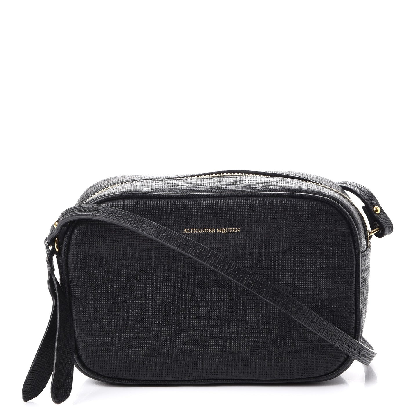 Textured Calfskin Camera Cossbody Bag Black