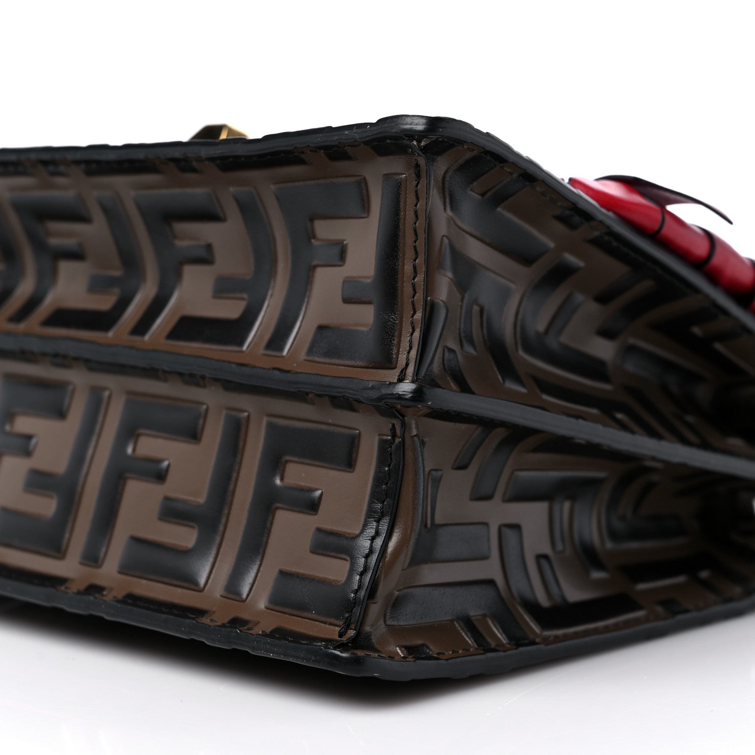 Fendi Vitello Shiny Nappa Bi-Color FF 1974 Lace Up Bow Embossed Small Kan I Shoulder Bag Maya Black Fragola 10 of 10