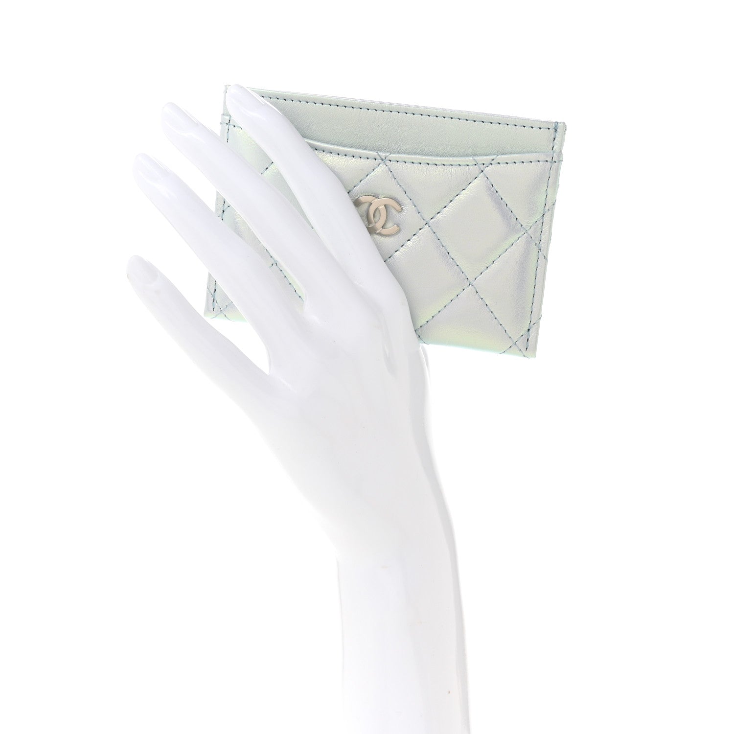 Chanel Iridescent Lambskin Quilted Card Holder Light Blue 2 of 8