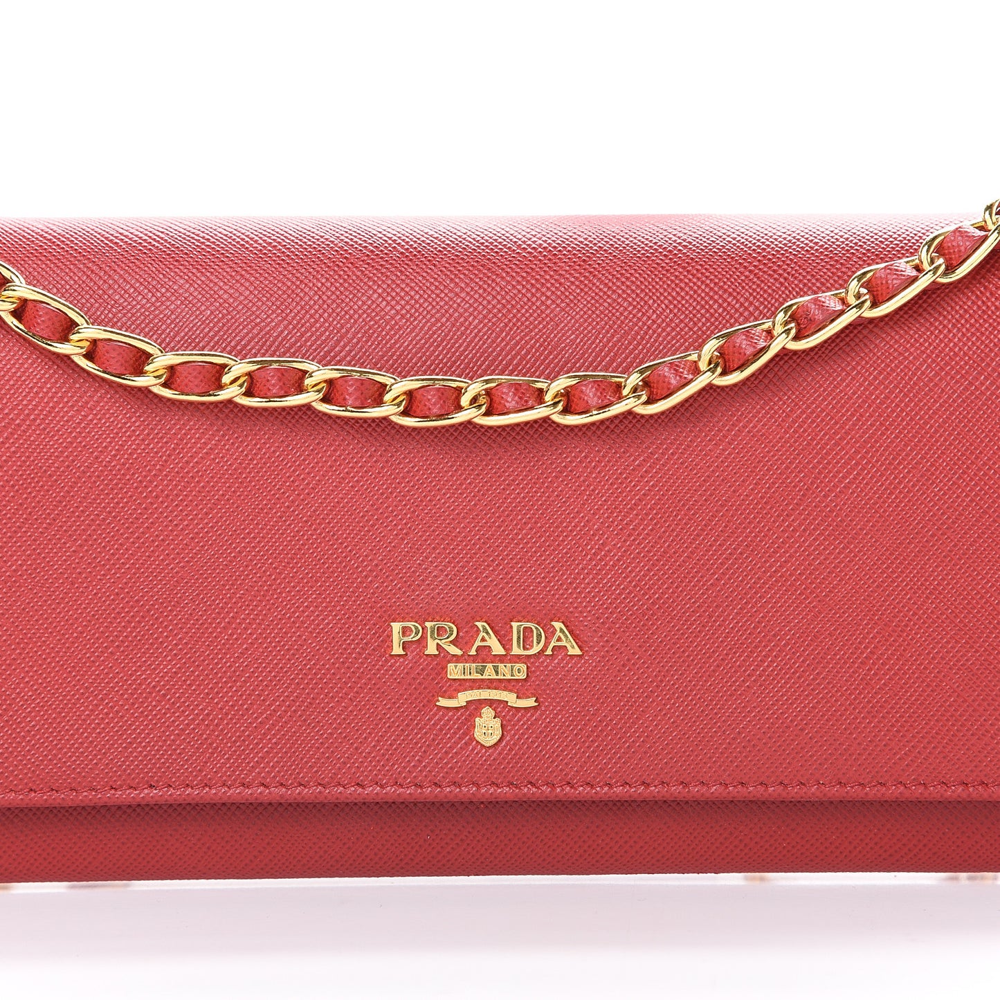 Saffiano Metal Oro Chain Wallet Fuoco